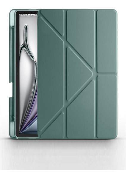iPad Air 13 İnç 2024 M2 Kılıf Kalem Şarj Bölmeli Stadlı Uyku Modlu Arkası Silikon Akıllı Case