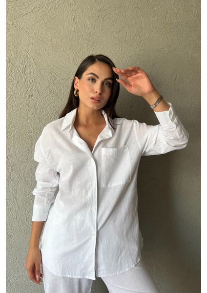 Beyaz Keten Gömlek Pantolon Takım modelleri
