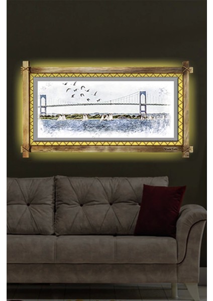 Istanbul Köprü LED Işıklı Rustik Kanvas Tablo B