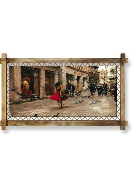 Kırmızılı Kadın LED Işıklı Rustik Kanvas Tablo O fiyatları