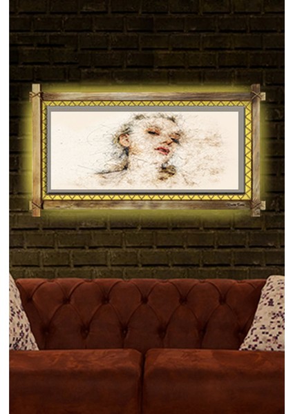 Soyut LED Işıklı Rustik Kanvas Tablo B