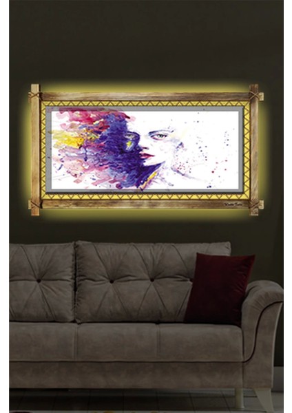 Kadın Soyut LED Işıklı Rustik Kanvas Tablo B