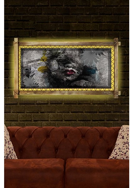 Soyut LED Işıklı Rustik Kanvas Tablo B