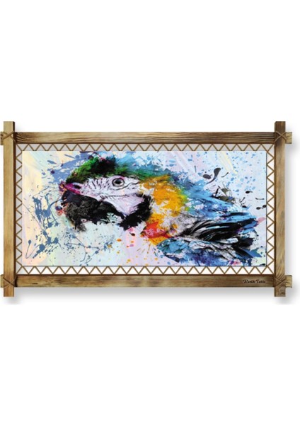 Papağan LED Işıklı Rustik Kanvas Tablo O