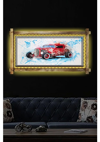 Kırmızı Antika LED Işıklı Rustik Kanvas Tablo O