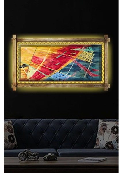 Soyut LED Işıklı Rustik Kanvas Tablo O