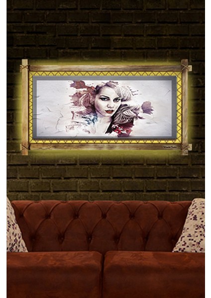 Soyut LED Işıklı Rustik Kanvas Tablo O