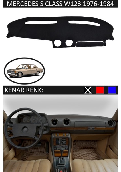 Mercedes S Class W 123 1976-1984 Için Uygun Torpido Koruma Halısı Siyah Kenar Renk Siyah