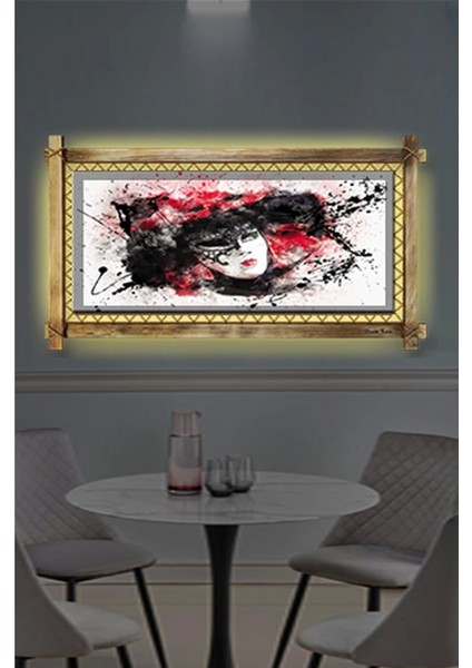 Soyut Kadın LED Işıklı Rustik Kanvas Tablo B