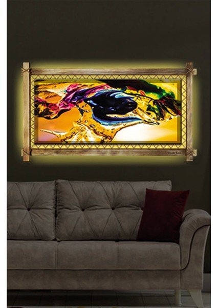 Sarı Soyut LED Işıklı Rustik Kanvas Tablo O