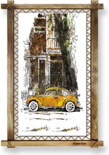 Sarı Araba LED Işıklı Rustik Kanvas Tablo O fiyatları