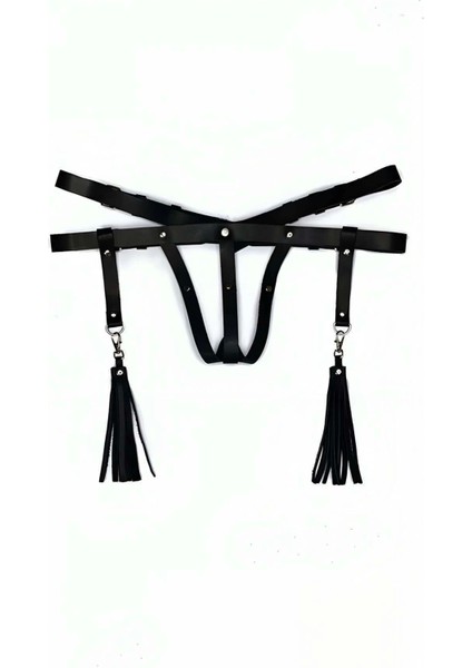 Deri Iç Giyim Püsküllü Tanga Harness - BRF439