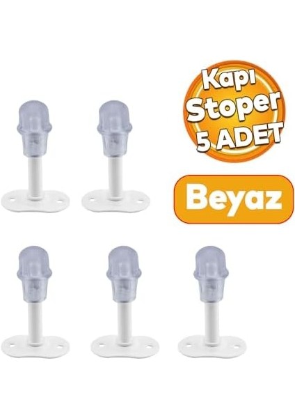 Kapı Stoperi Beyaz 8 cm Metal Kapı Tamponu Durdurucu Tutucu Kapı Stopu Silikonlu 5 Adet