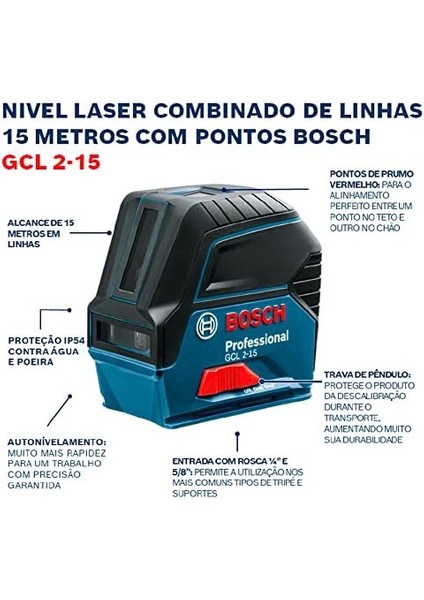 Professional Gcl 2-15 Çizgi Lazer (15 M Çalışma Alanı, 3 x Aa Pil, Ip 54 Toza Karşı Koruma Sistemi, Kırmızı Lazer, Rm1 Tutucu, Takım Çantası)