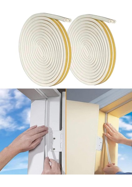 Speed Kapı ve Pencere Sızdırmazlık Contası, D Tipi Rüzgar, Isı Yalıtım ve Soğuk Engelleyici Şerit, 5,6 * 2= 11,2 Metre, Beyaz Renk, 2 Li Set
