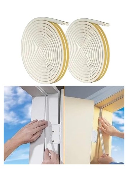 Speed Kapı ve Pencere Sızdırmazlık Contası, D Tipi Rüzgar, Isı Yalıtım ve Soğuk Engelleyici Şerit, 5,6 * 2= 11,2 Metre, Beyaz Renk, 2 Li Set