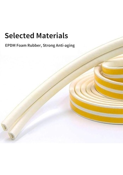 Speed Kapı ve Pencere Sızdırmazlık Contası, D Tipi Rüzgar, Isı Yalıtım ve Soğuk Engelleyici Şerit, 5,6 * 2= 11,2 Metre, Beyaz Renk, 2 Li Set