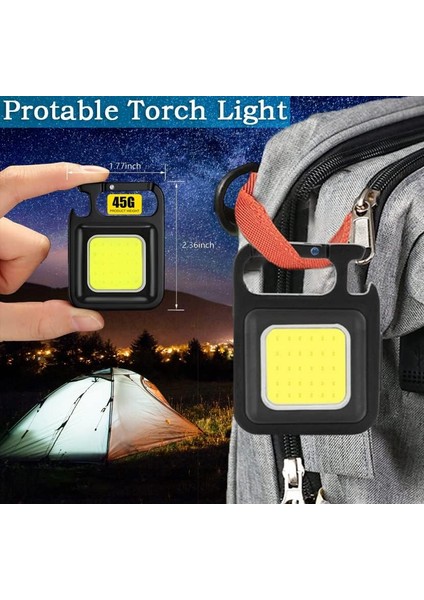 Mini LED Cob El Feneri, 30 LED Şarj Edilebilir Anahtarlık, El Feneri, Çok Fonksiyonlu Taşınabilir Cep Lambası, Manyetik Taban Kancalı, Kamp, Onarım, Acil Durum ve Garaj Için Küçük Işık Feneri