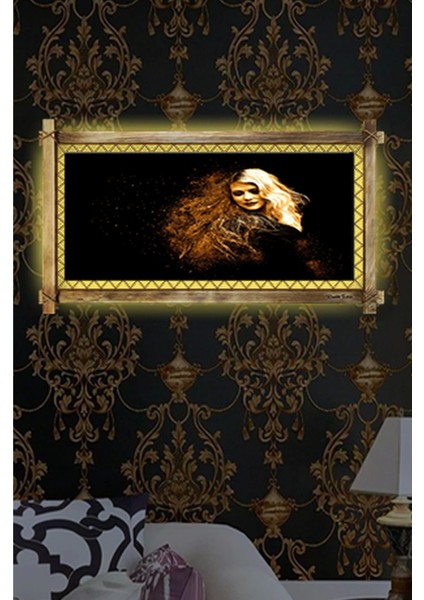 Soyut Kadın LED Işıklı Rustik Kanvas Tablo B