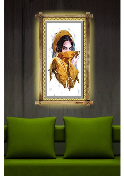 Portre LED Işıklı Rustik Kanvas Tablo B