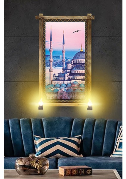 Rustik Işıklı Istanbul Camii Kanvas Rustik Tablo O modelleri