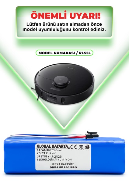 Dreame L10 Pro Uyumlu Akıllı Robot Süpürge Bataryası 14.4V 7000MAH Li-Ion Pil (Ultra Kapasite) indirimleri