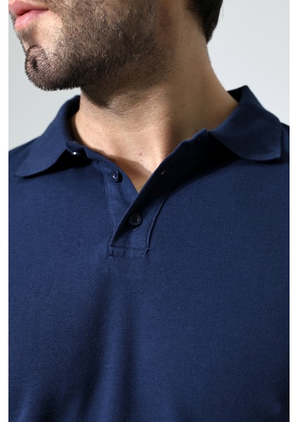 Pamuk Regular Fit Dar Kesim Kısa Kollu Polo Yaka T-Shirt 21844 Lacivert