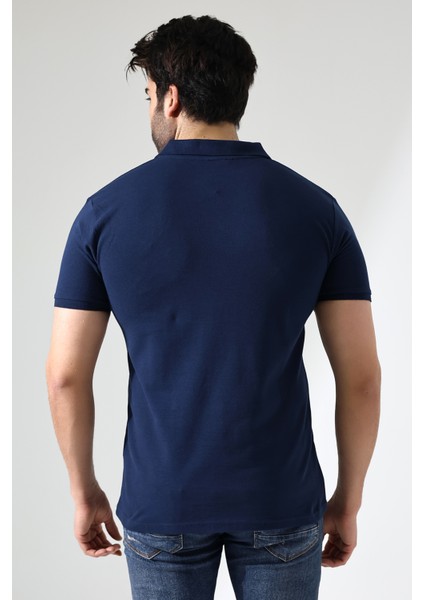 Pamuk Regular Fit Dar Kesim Kısa Kollu Polo Yaka T-Shirt 21844 Lacivert