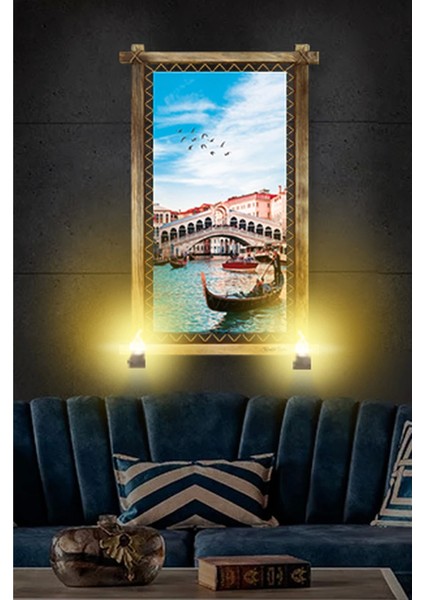 Rustik Işıklı Venedik Kayık Kanvas Rustik Tablo B fiyatları