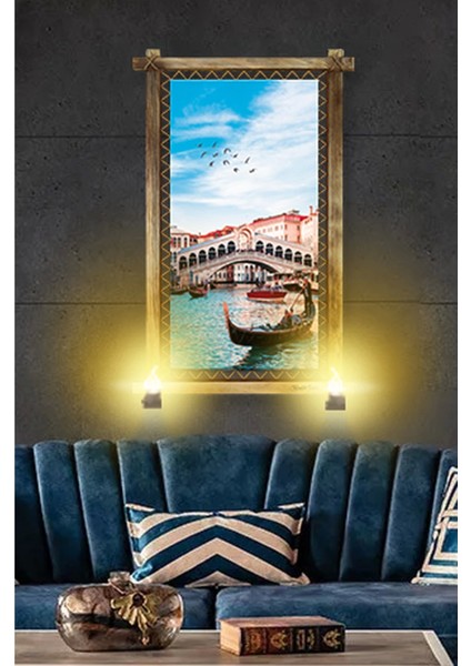 Rustik Işıklı Venedik Kayık Kanvas Rustik Tablo B modelleri