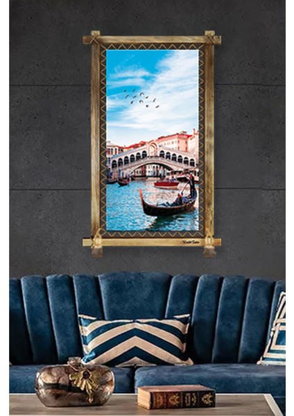 Rustik Işıklı Venedik Kayık Kanvas Rustik Tablo B fırsatları