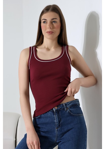 Kalın Askılı Sırtı Kapalı Kolsuz Kadın Atlet 21870 Bordo