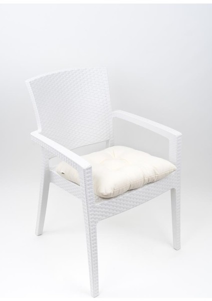 Mega Krem Sandalye Minderi 45X45 Özel Dikişli Bağcıklı