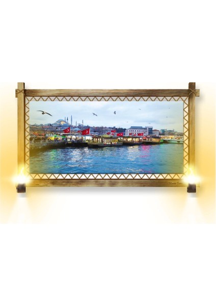 Rustik Işıklı Istanbul Manzara Kanvas Rustik Tablo B