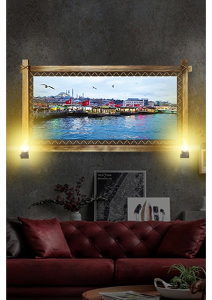 Rustik Işıklı Istanbul Manzara Kanvas Rustik Tablo B fiyatları