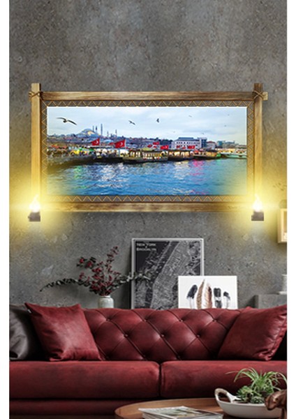 Rustik Işıklı Istanbul Manzara Kanvas Rustik Tablo B modelleri