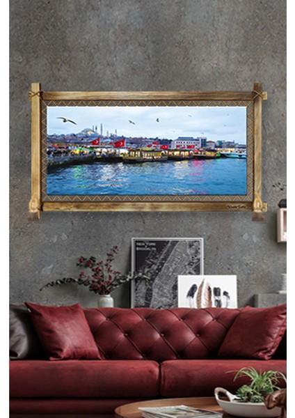 Rustik Işıklı Istanbul Manzara Kanvas Rustik Tablo B fırsatları