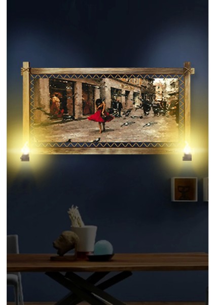 Rustik Işıklı Kırmızılı Kadın Kanvas Rustik Tablo B fiyatları