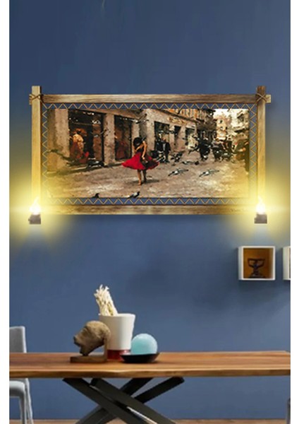 Rustik Işıklı Kırmızılı Kadın Kanvas Rustik Tablo B modelleri