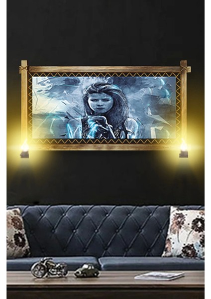 Rustik Işıklı Mavi Kız Kanvas Rustik Tablo B fiyatları