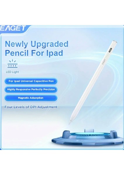 Epen01 iPad Apple Tablet Kalemi CE Sertifikalı - Hızlı Şarj-LED Pil Göstergesi Type-C Kablosu - %75'e Kadar Daha Fazla Pil Ömrü