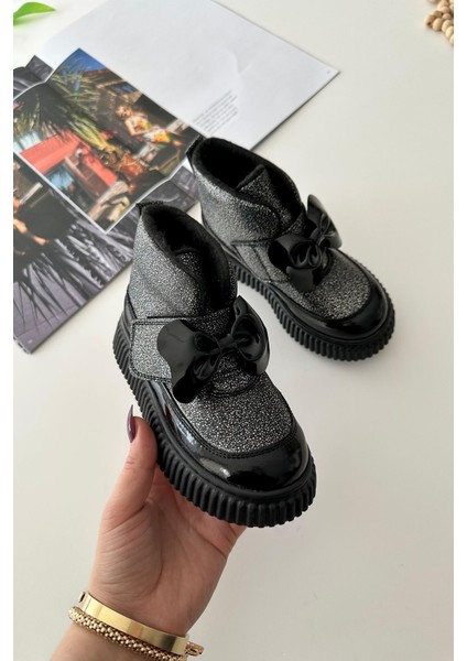 Simli Fiyonk Detaylı Kız çocuk bot - Gri