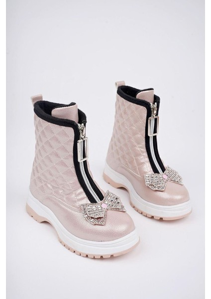 Taşlı Fiyonk Detaylı Kız çocuk bot - Pudra