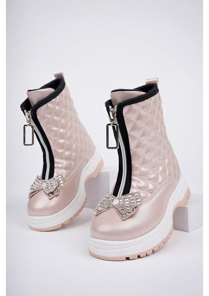 Taşlı Fiyonk Detaylı Kız çocuk bot - Pudra modelleri