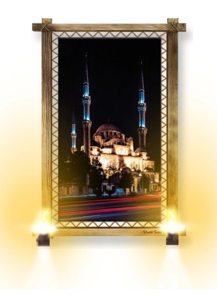 Rustik Işıklı Camii Kanvas Rustik Tablo B