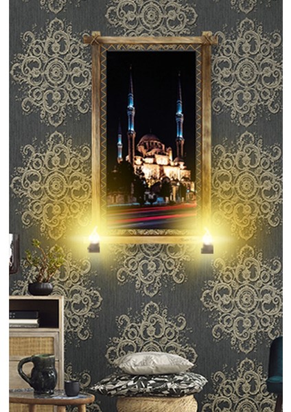 Rustik Işıklı Camii Kanvas Rustik Tablo B modelleri