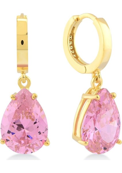 Pink Zirconia Taşlı Damla Kesim Küpe