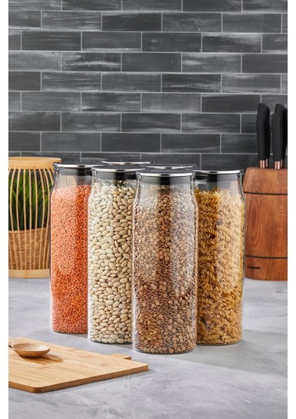 1800 ml 25.5 cm Gümüş Kapaklı Cam Kavanoz - Hava Geçirmez, Hijyenik ve Şık Saklama Çözümü (Makarna, Bakliyat, Baharat ve Daha Fazlası Için) fiyatları