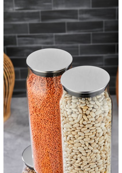 1800 ml 25.5 cm Gümüş Kapaklı Cam Kavanoz - Hava Geçirmez, Hijyenik ve Şık Saklama Çözümü (Makarna, Bakliyat, Baharat ve Daha Fazlası Için) modelleri