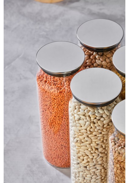 1800 ml 25.5 cm Gümüş Kapaklı Cam Kavanoz - Hava Geçirmez, Hijyenik ve Şık Saklama Çözümü (Makarna, Bakliyat, Baharat ve Daha Fazlası Için) fırsatları